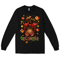 Black december girl christmas afro messy bun Long Sleeve Tee - texasbilliewilder