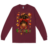 Burgundy december girl christmas afro messy bun Long Sleeve Tee - texasbilliewilder