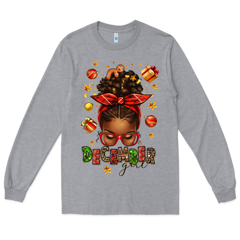 December Girl Christmas Afro Messy Bun Long Sleeve Tee by texasbilliewilder | Teevron
