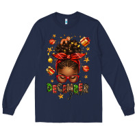 Navy december girl christmas afro messy bun Long Sleeve Tee - texasbilliewilder