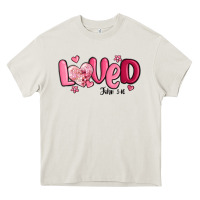 Cream valentine's day loved john 3 16 Heavy Core Tee - MaliasSmallBusiness