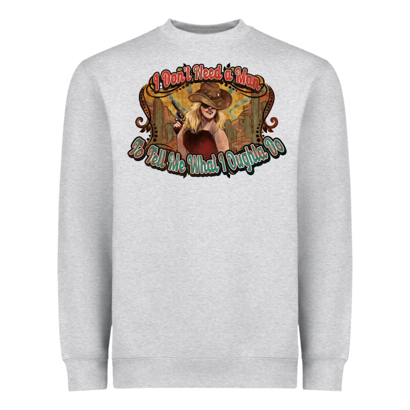 I Don't Need A Man Cowgirl Western Heavyweight Sweatshirt by HowdyJamesFarm | Teevron