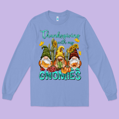 Thanksgiving With My Gnomes Long Sleeve Tee Designed By Nancycooperartshop