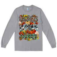 Heather Grey Leaves lattes Fall pumpkin Long Sleeve Tee - NancyCooperArtShop