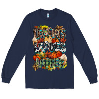 Navy Leaves lattes Fall pumpkin Long Sleeve Tee - NancyCooperArtShop
