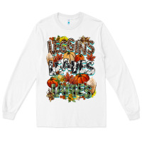 White Leaves lattes Fall pumpkin Long Sleeve Tee - NancyCooperArtShop