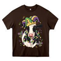 Chocolate Brown mardi gras cow Heavy Core Tee - MaliasSmallBusiness