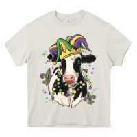 Cream mardi gras cow Heavy Core Tee - MaliasSmallBusiness