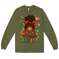 Army Green santa's favorite nail artist afro messy bun Long Sleeve Tee - texasbilliewilder