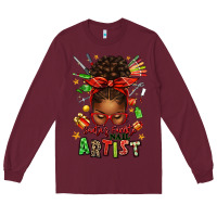 Burgundy santa's favorite nail artist afro messy bun Long Sleeve Tee - texasbilliewilder