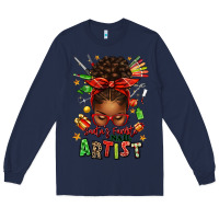 Navy santa's favorite nail artist afro messy bun Long Sleeve Tee - texasbilliewilder