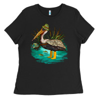 Black fishing pelican camp Ladies Tee - NancyCooperArtShop