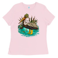 Bubblegum Pink fishing pelican camp Ladies Tee - NancyCooperArtShop
