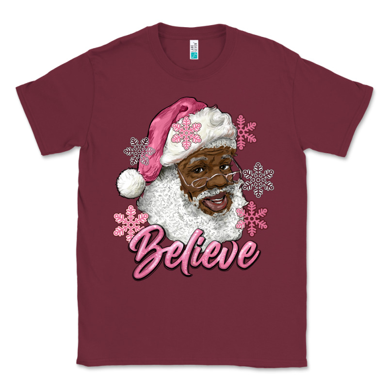Pink Christmas African American Santa Believe Classic Tee by RanaPortraitStore | Teevron