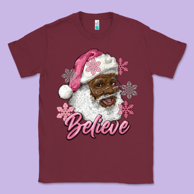 Pink Christmas African American Santa Believe Classic Tee Designed By Ranaportraitstore