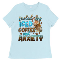 Baby Blue fueled by iced coffee and anxiety Ladies Tee - NancyCooperArtShop