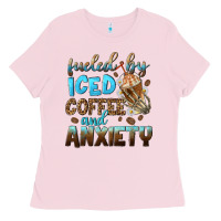 Bubblegum Pink fueled by iced coffee and anxiety Ladies Tee - NancyCooperArtShop