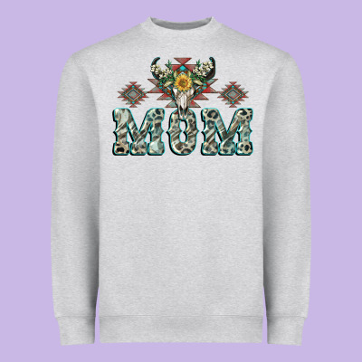 Mom With Cow Skull Mother's Day Heavyweight Sweatshirt Designed By Cowgirlartshop