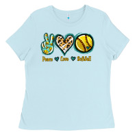 Baby Blue Peace Love Softball Ladies Tee - Jasminsmagicworld