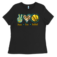 Black Peace Love Softball Ladies Tee - Jasminsmagicworld
