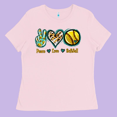Peace Love Softball Ladies Tee Designed By Jasminsmagicworld