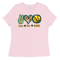 Bubblegum Pink Peace Love Softball Ladies Tee - Jasminsmagicworld