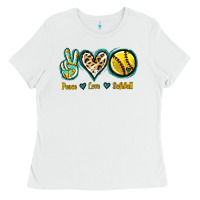 White Peace Love Softball Ladies Tee - Jasminsmagicworld