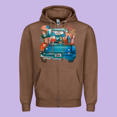 Customize Usa Truck Zipper Hoodie Designed By Fadigitalartstudio
