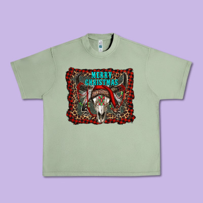 Merry Christmas Bull Skull Urban Heavy Tee Designed By Ranaportraitstore