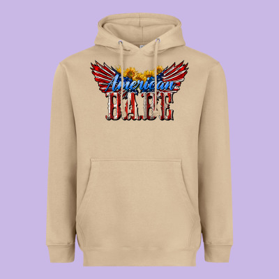 American Babe With Sunflowers Heavyweight Hoodie Designed By Lillyallendesigns