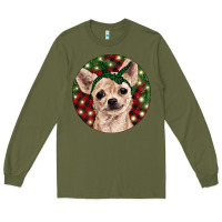 Army Green Christmas Chihuahua With Buffalo Plaid Long Sleeve Tee - RanaPortraitStore