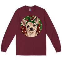 Burgundy Christmas Chihuahua With Buffalo Plaid Long Sleeve Tee - RanaPortraitStore