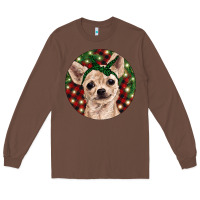 Chestnut Christmas Chihuahua With Buffalo Plaid Long Sleeve Tee - RanaPortraitStore