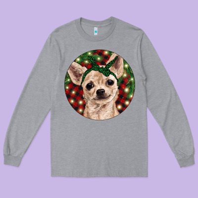 Christmas Chihuahua With Buffalo Plaid Long Sleeve Tee Designed By Ranaportraitstore