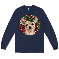 Navy Christmas Chihuahua With Buffalo Plaid Long Sleeve Tee - RanaPortraitStore