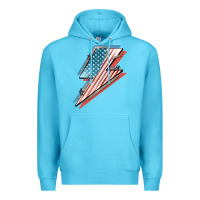 Ocean Blue American flag lightning bolt 4th of july Premium Hoodie - FaDigitalArtStudio