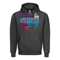 Charcoal Heather I run on caffeine and kisses Zipper Hoodie - FaDigitalArtStudio