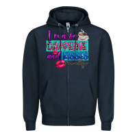 Navy I run on caffeine and kisses Zipper Hoodie - FaDigitalArtStudio