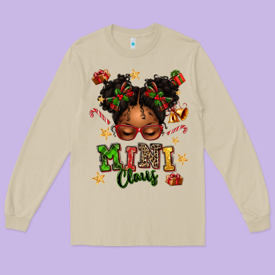 Mini Claus Messy Bun Long Sleeve Tee Designed By Texasbilliewilder