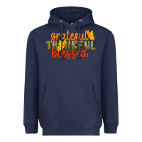 Navy Fall Grateful Thankful Blessed Heavyweight Hoodie - LillyAllenDesigns