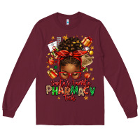 Burgundy santas favorite pharmacy tech afro messy bun Long Sleeve Tee - texasbilliewilder
