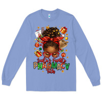 Colony Blue santas favorite pharmacy tech afro messy bun Long Sleeve Tee - texasbilliewilder