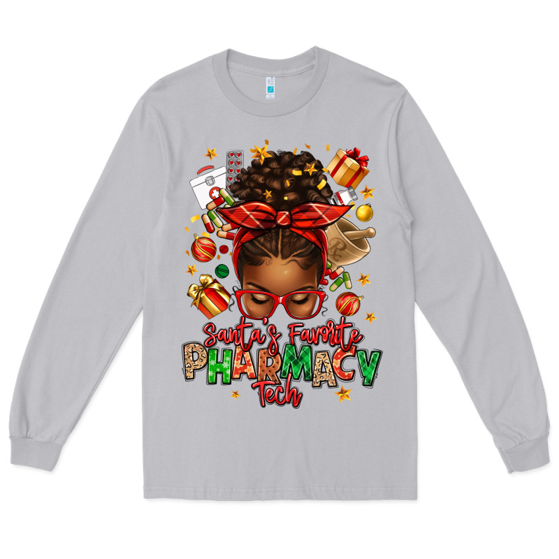 Santas Favorite Pharmacy Tech Afro Messy Bun Long Sleeve Tee by texasbilliewilder | Teevron
