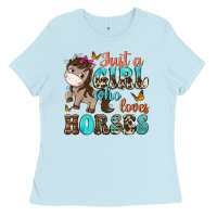 Baby Blue just a girl who loves horses Ladies Tee - NancyCooperArtShop