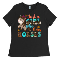 Black just a girl who loves horses Ladies Tee - NancyCooperArtShop