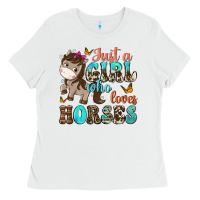 White just a girl who loves horses Ladies Tee - NancyCooperArtShop