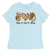 Baby Blue Peace Love Horses Ladies Tee - Jasminsmagicworld