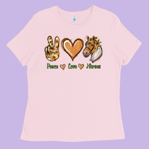 Peace Love Horses Ladies Tee Designed By Jasminsmagicworld