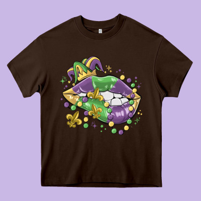 Mardi Gras Lips Heavy Core Tee Designed By Maliassmallbusiness