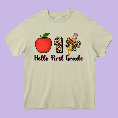 Hello First Grade Leopard 3200x2400 Heavy Core Tee Designed By Adodesignshop